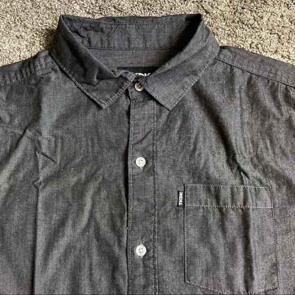 TKDK button down shirt size medium gray short sleeve collared solid pattern - Picture 2 of 11